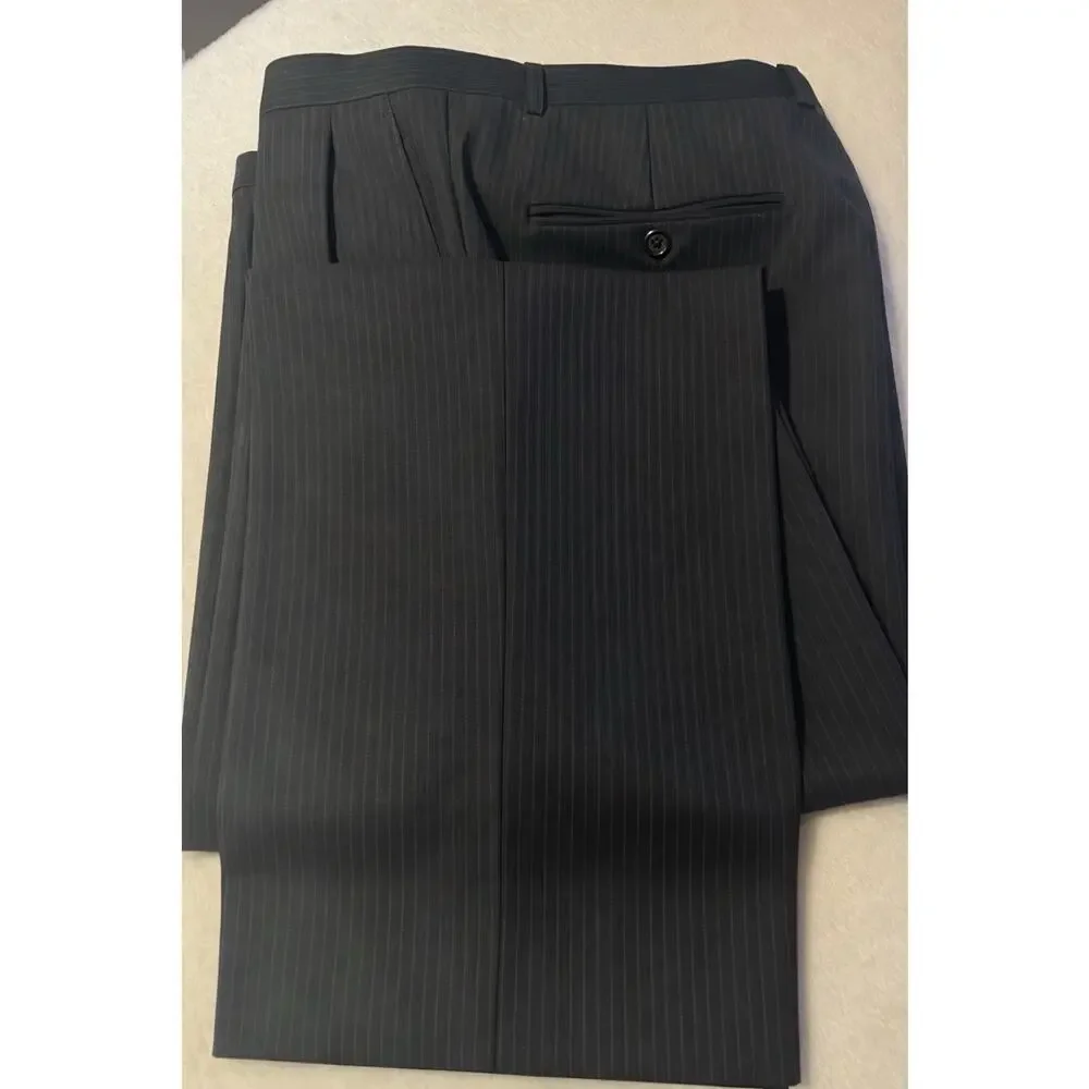 Hickey Freeman Mens 40R 34x31 Dark Gray Micro-Stripe Suit Worsted Wool S 130s